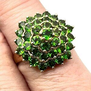 14K Yellow Gold Womens Ring Green Chrome Diopside Domed Cluster 4 Grams Size 6